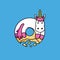 Unicorn cartoon likes donuts