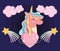 Unicorn cartoon rainbow shooting stars clouds decoration night dream