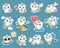 Unicorn cat sticker set - happy white kitten with rainbow horn and tail flying, swimming, sleeping with funny face