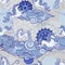 Unicorn and cloud and mandala design for fantasy Porcelain blue and white tone