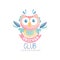 Unicorn club logo design, emblem with cute owlet can be used for kids education center, baby shop, kids market