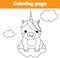 Unicorn coloring page. Educational children game. Drawing kids printable activity.