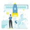 Unicorn company or unicorn startup, rocket launch, venture capital industry, vector illustration.