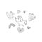 Unicorn, crystals, hearts, rainbow set icon, sticker. sketch hand drawn doodle style. minimalism, monochrome. magic collection