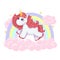 Unicorn cute illustration. cartoon white horse with rainbow and cloud for fashion print, child birthday invitation