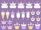 Unicorn desserts. Unicorns macaron, delicious bakery cake funny chocolate cupcake and donut. Rainbow ice cream and