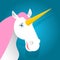 Unicorn fabulous beast with horn. Magic animal with pink mane on