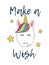 Unicorn face with stars. Make a wish typography