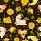 Unicorn Fairy doughnut cupcake fantasy doodle Kawaii cartoons Seamless pattern with Lemon yellow green tone