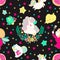 Unicorn Fairy doughnut cupcake fantasy doodle Kawaii cartoons Seamless pattern with Pastel tone