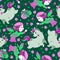 Unicorn Fairy doughnut cupcake fantasy doodle Kawaii cartoons Seamless pattern with purple and green tone