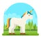 Unicorn Fantasy Horse Wood Background Cartoon Character Flat Design 3d Visual Digital Experience Vector Illustration