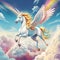 Unicorn flying over the clouds colorful caricature realistic bright Generative AI