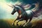 Unicorn galloping through a field, created with Generative AI technology