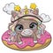Unicorn girl swimming on pool ring donut