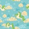 Unicorn with golden cloud with pastel blue sky seamless pattern