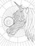 Unicorn Head With Beautiful Mane Round Object On Face Colorless Line Drawing. Mythical Horned Horse Touching Circular