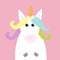 Unicorn head face. Pastel color rainbow hair, white daisy chamomile flower set. Flat lay design. Cute cartoon kawaii baby characte