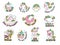 Unicorn labels collection. Retro fashioned stickers and badges with fantasy funny characters vector set