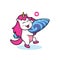 unicorn love surfing cartoon