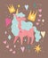 Unicorn magic fantasy cartoon gold horn crowns hearts decoration