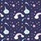 Unicorn magic pattern background with rainbow, stars and diamonds.