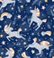 Unicorn magic seamless vector pattern. Funny kids design for fabric.