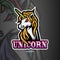 Unicorn mascot esport logo design.