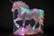 Unicorn model in iridescent majestic holographic isolated on black background.