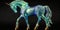 Unicorn model in iridescent majestic holographic isolated on black background.
