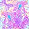 Unicorn with multicolored mane, butterfly rainbow, star and love