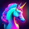 Unicorn in neon light. Elegant fantasy unicorn. AI generated