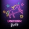 Unicorn party neon logo