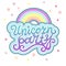 Unicorn Party text as logotype, badge, patch, icon isolated on background.