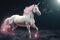 The unicorn with a pink mane and tail in a magical space. Generative AI