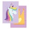 Unicorn with rainbow gold crown love fantasy cartoon cards