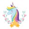 Unicorn with rainbow hair flowers stars decoration fantasy cartoon