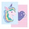 Unicorn with rainbow mane purple heart love fantasy cartoon