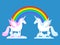 Unicorn and Rainbow. Two cute fantasy creatures in clouds. Fabulous beast with horn in his forehead. Pink and blue mythic animal.