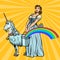 Unicorn rainbow woman with bucket