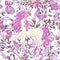 The unicorn, roses and butterflies Seamless pattern in pink, pur