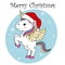 Unicorn with santa claus hat