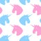 Unicorn seamless pattern. Blue fabulous beast with horn ornament