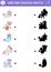 Unicorn shadow matching activity with animals with horns. Magic world puzzle with cute characters. Find correct silhouette