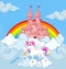 Unicorn at sky castle rainbow princess fairytale