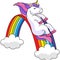 Unicorn Sliding Over The Rainbow Cartoon Clipart