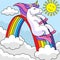 Unicorn Sliding Over The Rainbow Colored