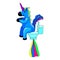 Unicorn smiling pooping a rainbow, fantasy cute character beast multicolored shit turd. Vector illustration isolated