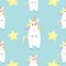 Unicorn standing Kawaii head face. Star Pastel color. Cute cartoon baby character. Funny horse. Seamless Pattern. Wrapping paper,