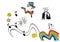 Unicorn sticker music notes rainbow icons for decoration photo isolated vector sticker humor comic